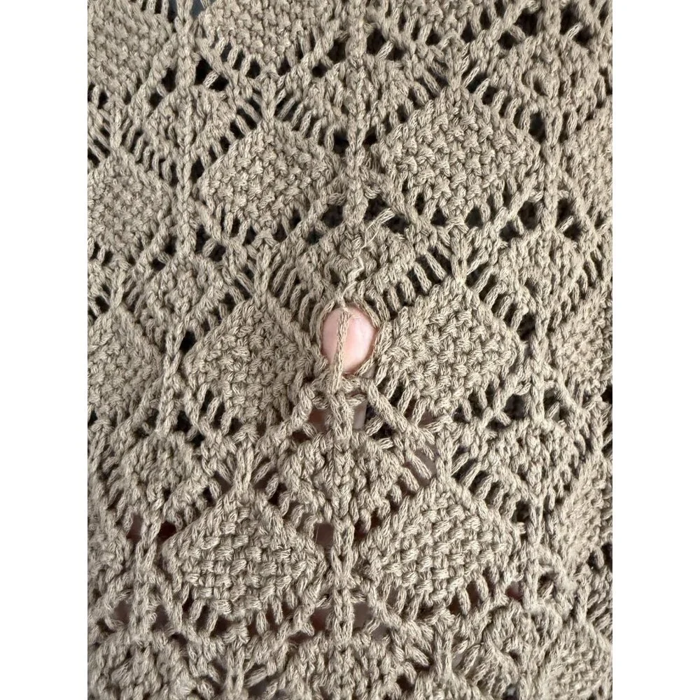 Zara Kids Crochet Open Knit Button Down Sleeveless Cardigan Brown Cottage 9/10 - Picture 7 of 7